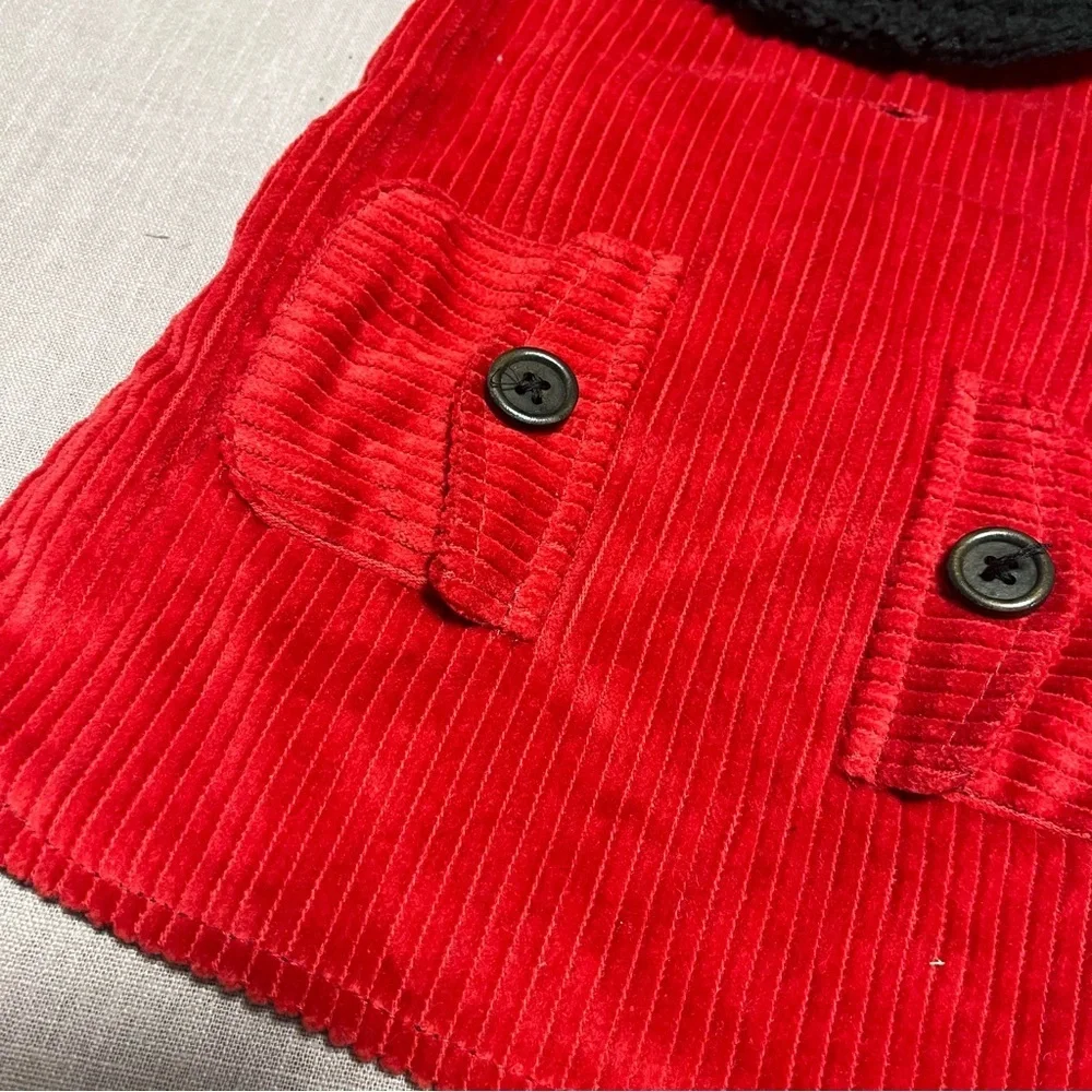 NWT red corduroy dog coat with a black fleece lining For Small Dog winter Warm